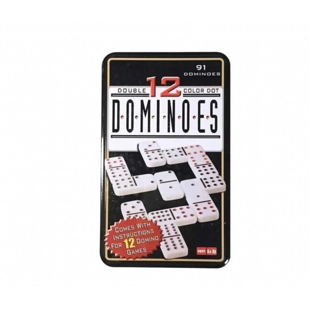 Caixa de metal Domino Game Chancho 12 com 91 peças