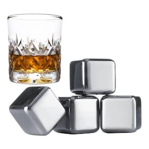 Cubos de gelo de aço inoxidável reutilizáveis para uísque (conjunto de 4)