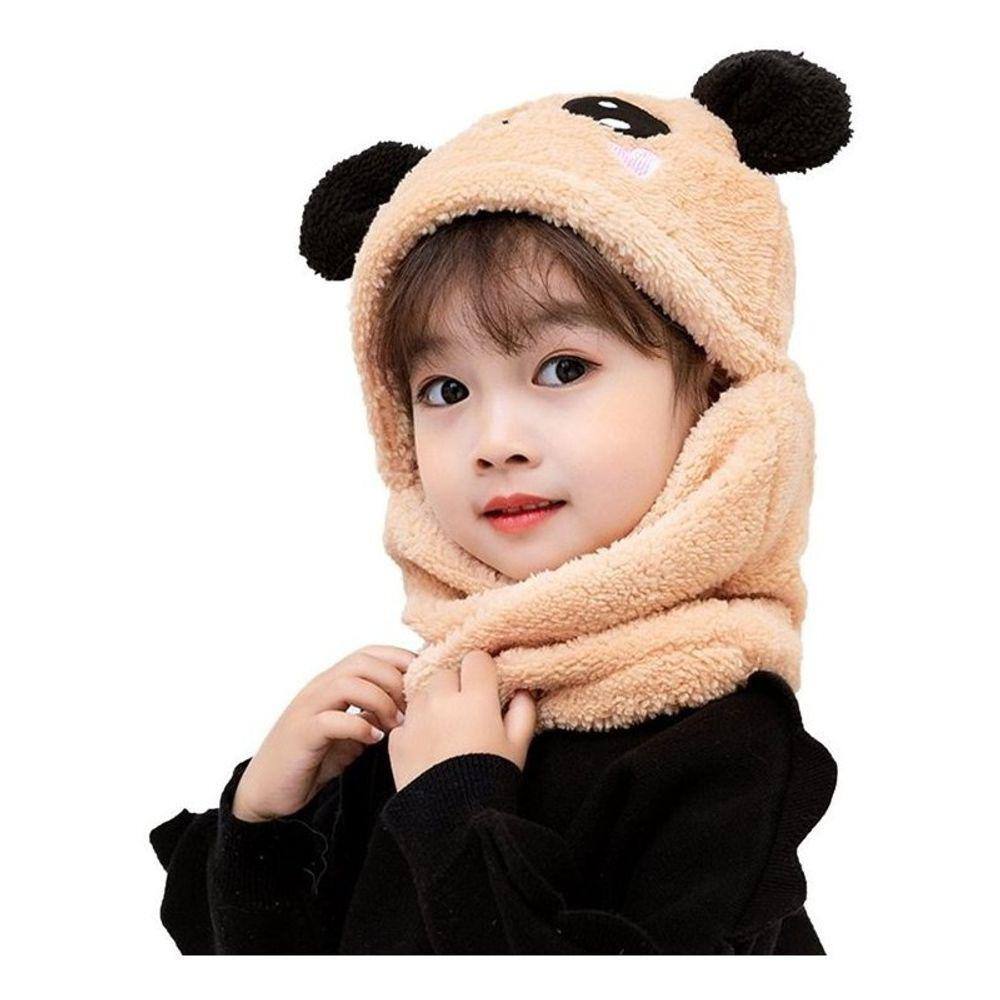 Chapéu e coleira de inverno para bebês e meninas BEIGE Panda Design