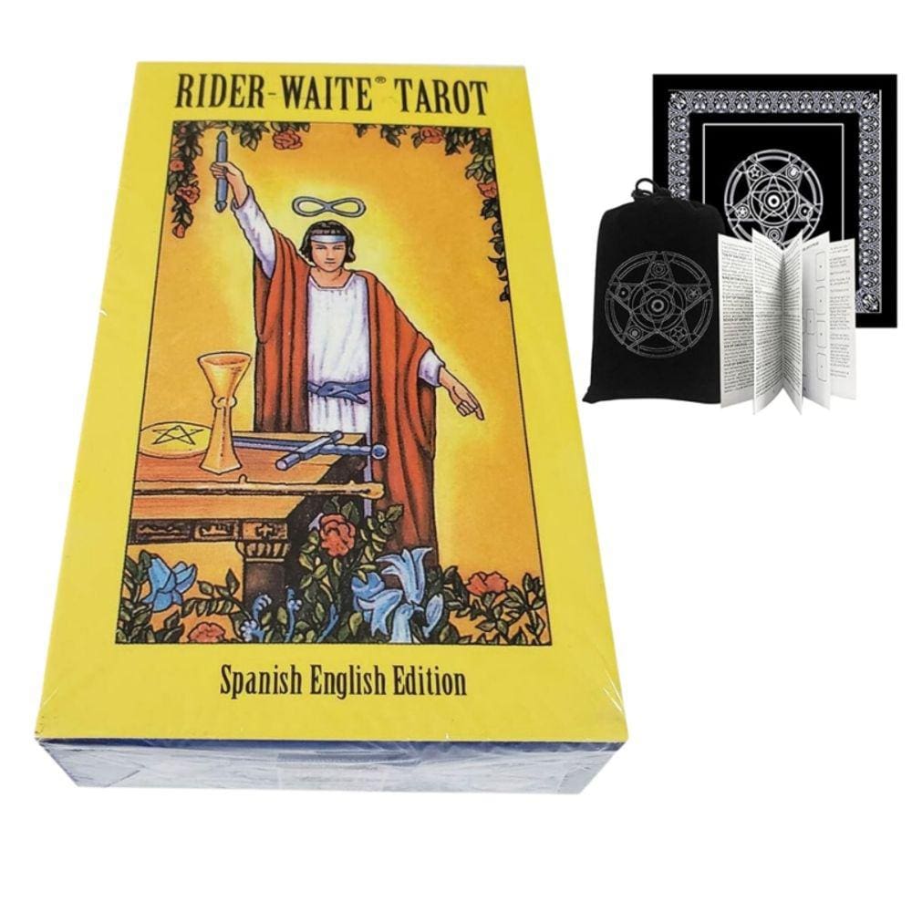 Conjunto de cartas de tarô Rider Waite Mallet com 78 cartas com bolsa