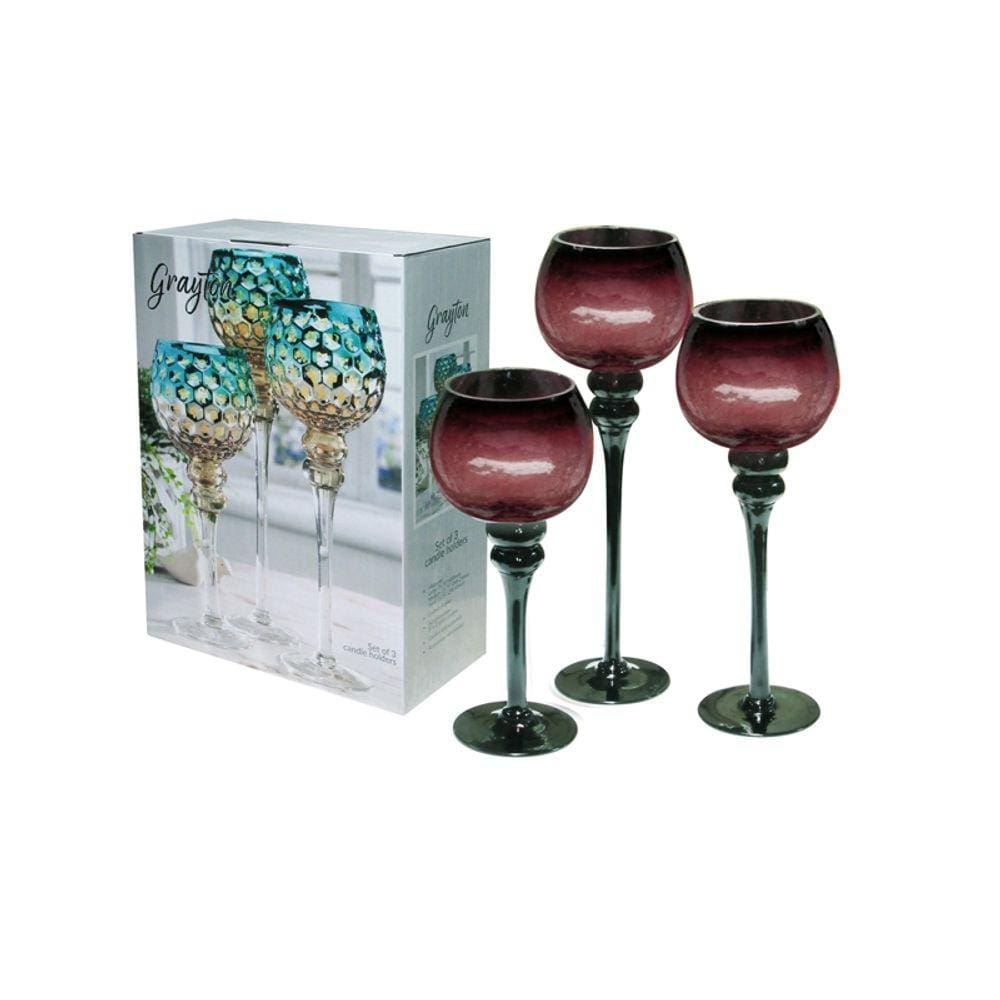 Chandelier Game 3 Copas Candelabro Vinho Tinto em Vidro Rachado