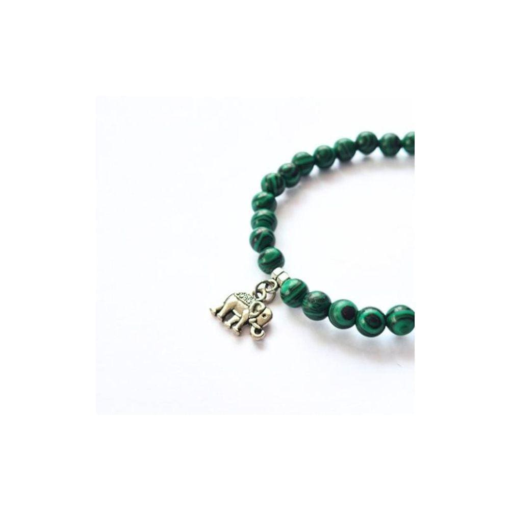 Pulseira de miçangas de malaquita de 6 mm, contorno de pulso de 18 cm, feita à mão