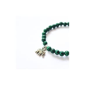 Pulseira de miçangas de malaquita de 6 mm, contorno de pulso de 18 cm, feita à mão
