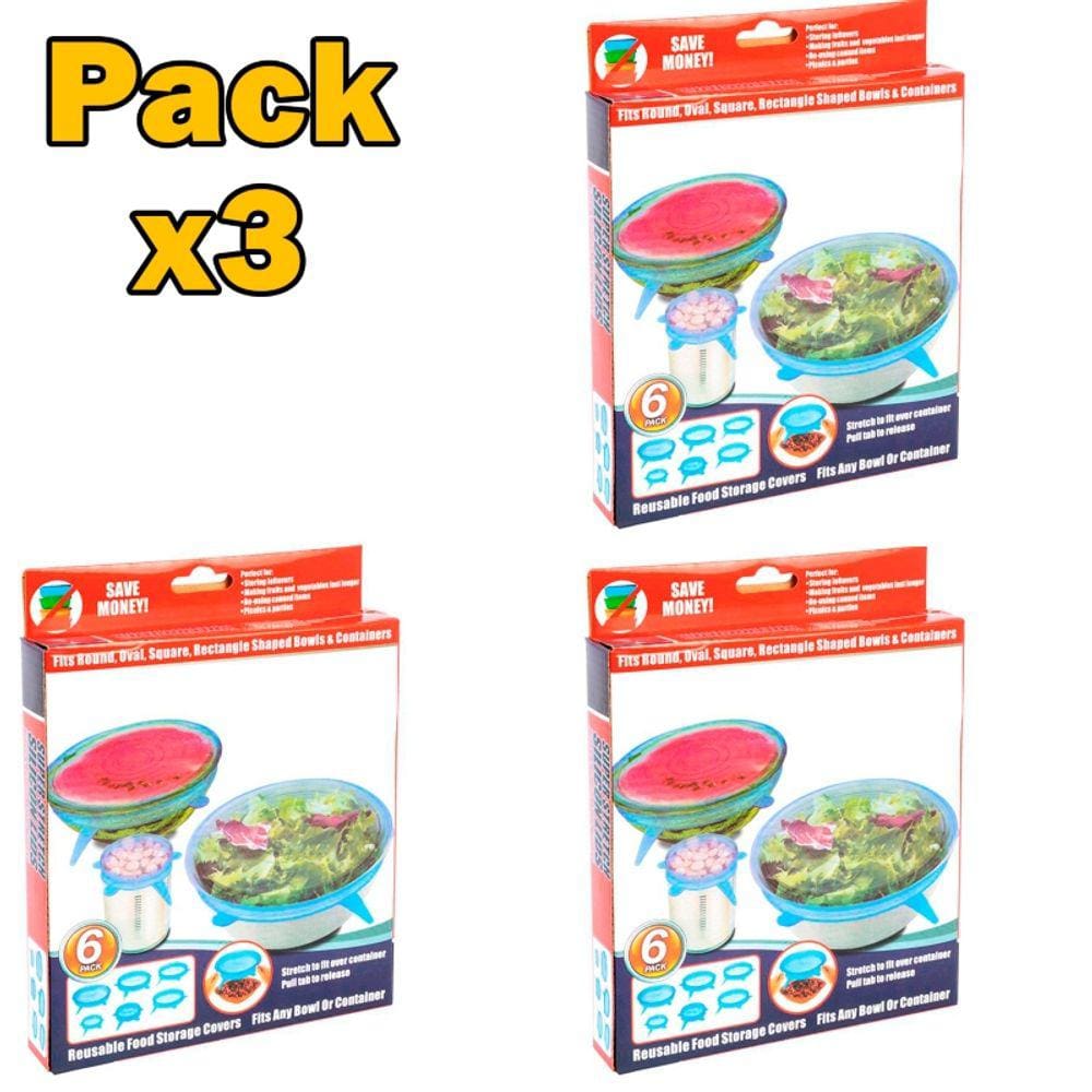 Conjunto de tampas seladas anti-escoamento extensíveis de silicone x3 - pacote x6