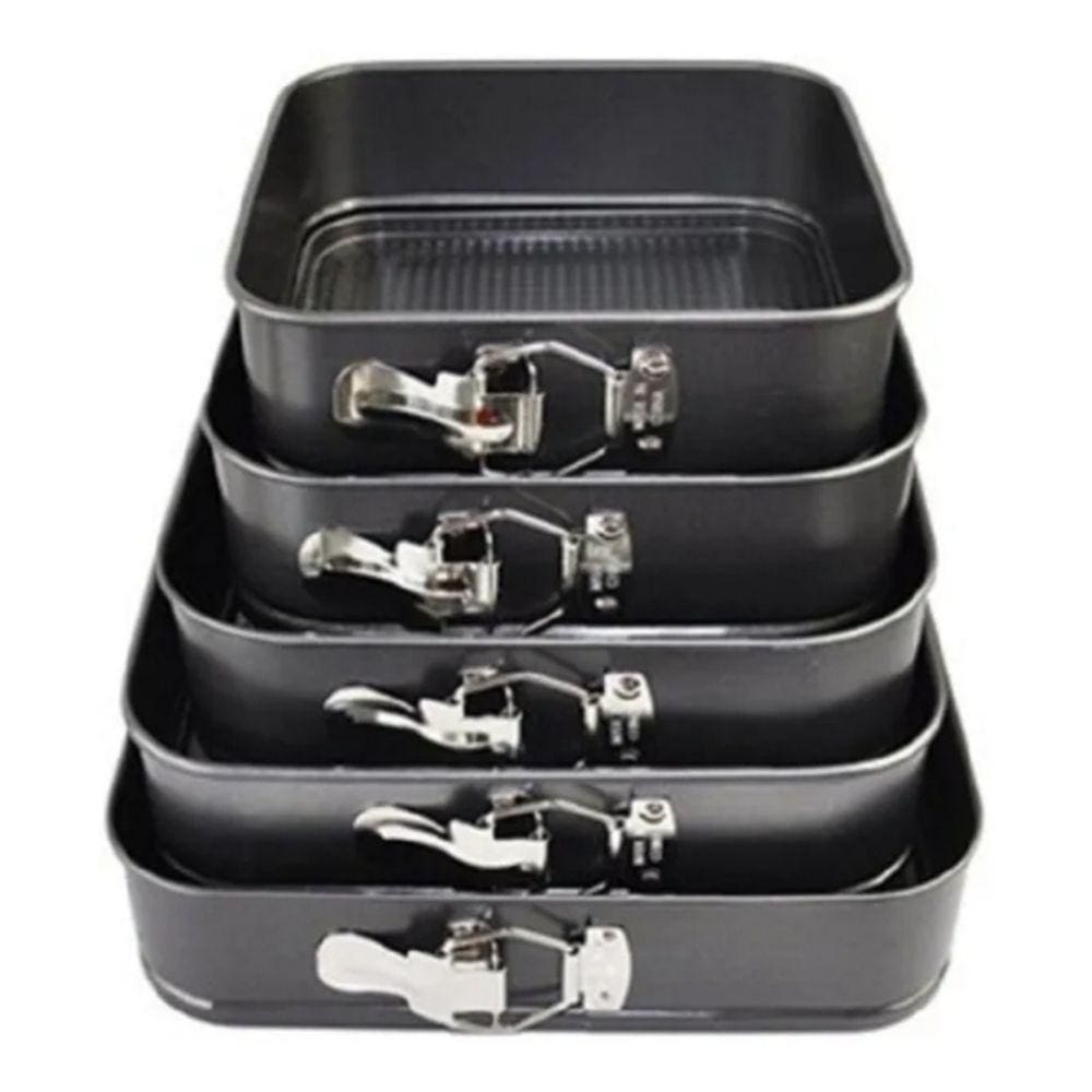 Conjunto de moldes para assar bolos, 5 quadrados, antiaderentes, removíveis