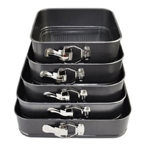 Conjunto de moldes para assar bolos, 5 quadrados, antiaderentes, removíveis
