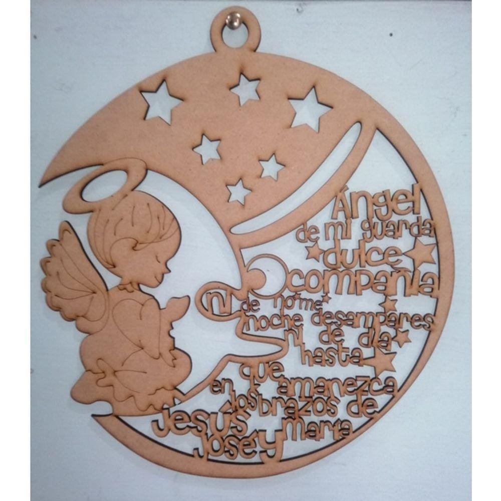Imagem decorativa em MDF de anjo guardião de madeira