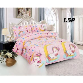 Lua de unicórnio rosa Cubrecama Plush Winter 1.5P com capa de travesseiro