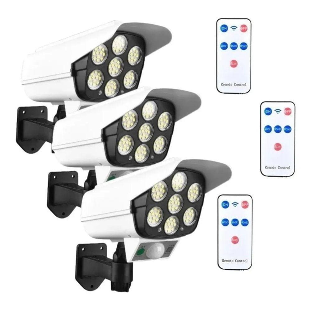 Pacote de refletores solares LED x3 180W com sensor de movimento e controle remoto