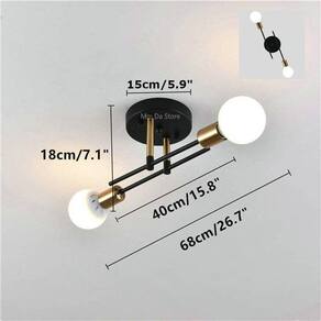 Lâmpada de teto LED com dois holofotes Nordic Iron Black and Gold