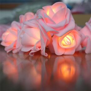 Guirlanda decorativa, rosas, flores, LED de 2 m com 10 luzes rosa