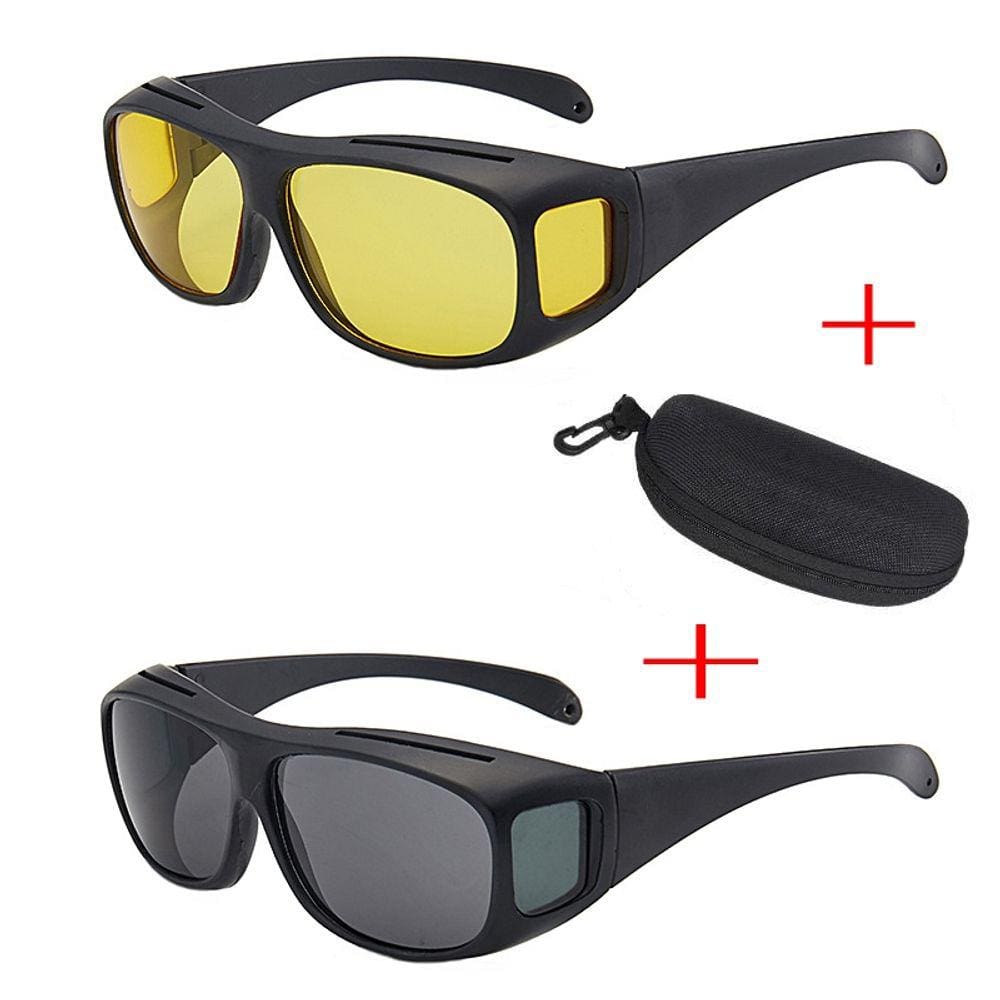Pacote de condução de óculos de visão noturna com lentes cinza e amarelas