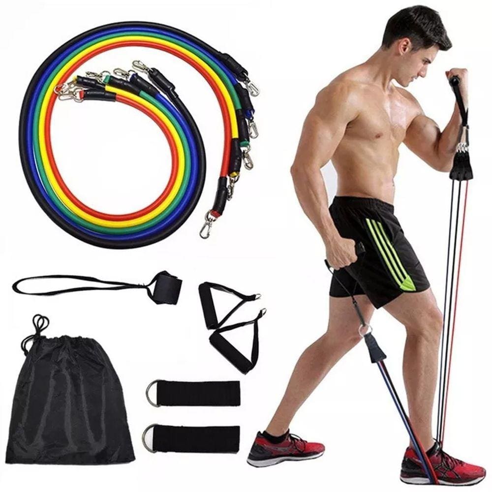 Conjunto de faixas de resistência de 11 peças com alça de tornozelo e bolsa