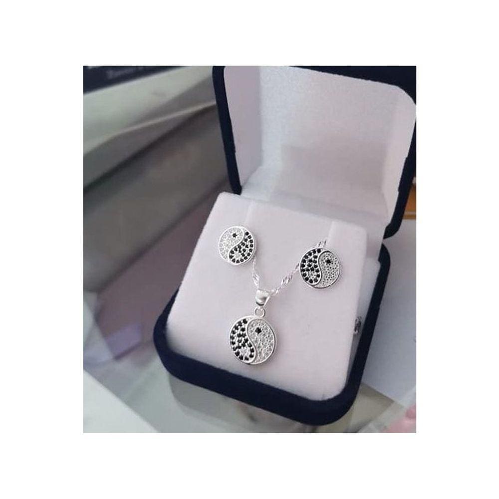 Conjunto de joias Yin-Yang em prata esterlina 925 com micro zircões