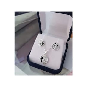 Conjunto de joias Yin-Yang em prata esterlina 925 com micro zircões