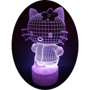 Lâmpada 3D Illusion Kitty LED de 7 cores com painel de acrílico