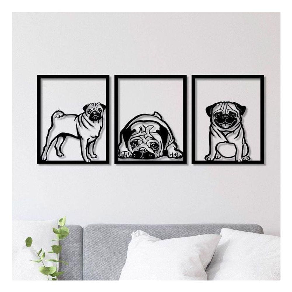 Figura decorativa Pug Dog em madeira MDF 35cm x 28cm