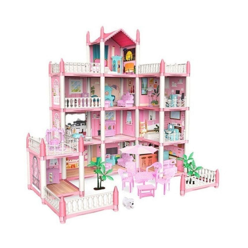 Brinquedo DIY Doll House Casita Castle com móveis para meninas de 3 anos ou mais
