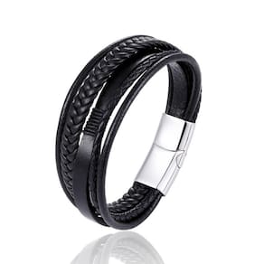 Pulseira de couro e aço inoxidável para homens elegantes