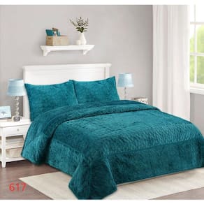 Capa para cama de 2 lugares, turquesa, micropelúcia, com fronhas