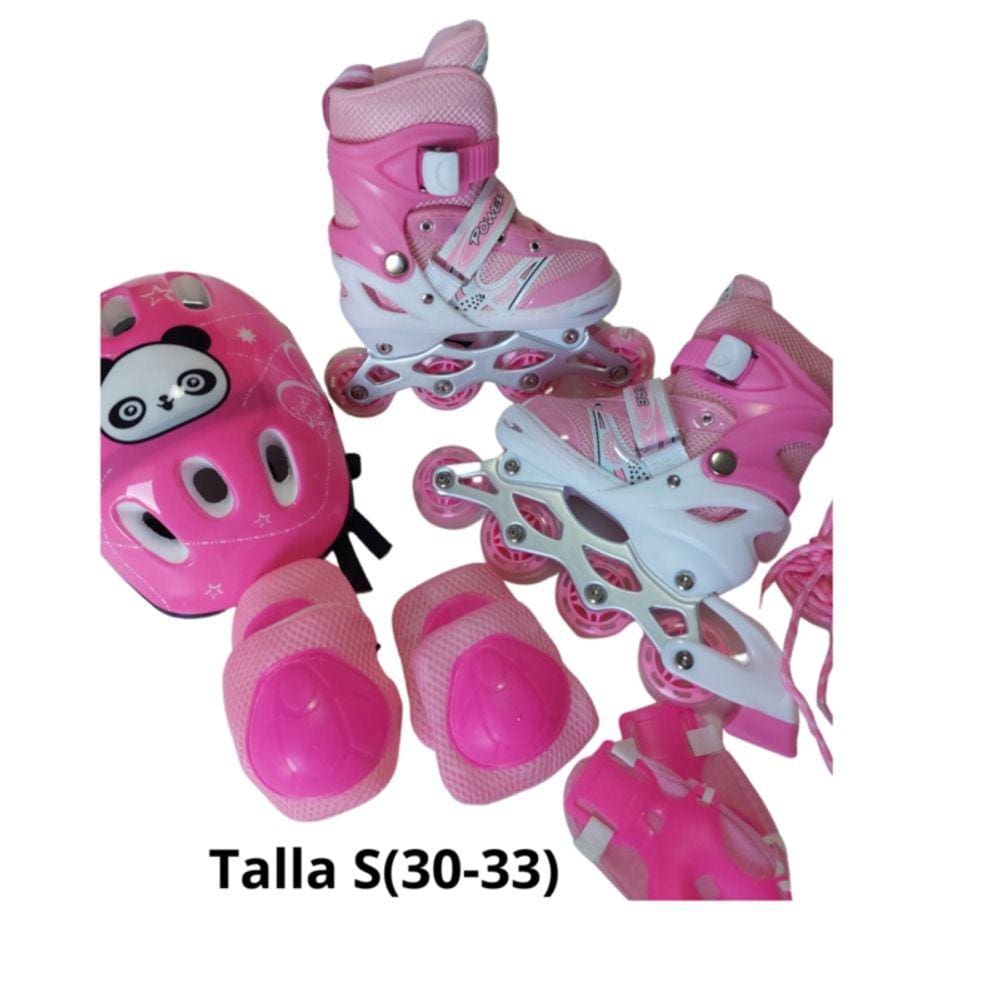 Patins em linha More Protection rosa tamanho S com capacete e almofadas