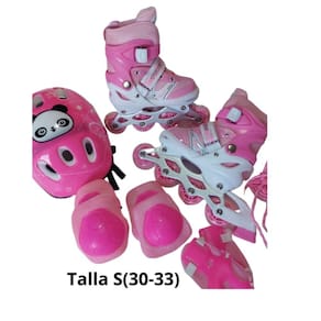 Patins em linha More Protection rosa tamanho S com capacete e almofadas