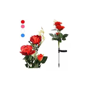 Par de luz solar de jardim, 6 flores de rosas, decoração de pátio
