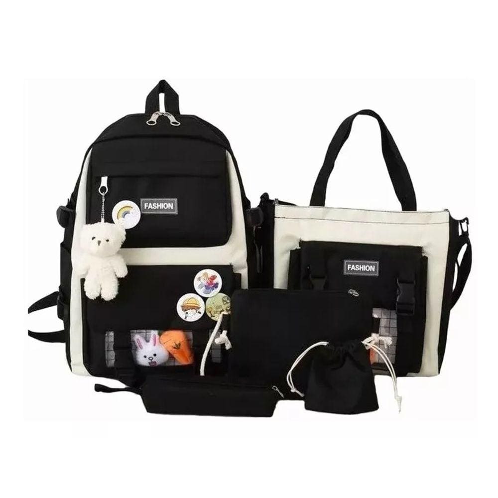 Conjunto de mochilas Korean Style Travel School, 5 peças, preto