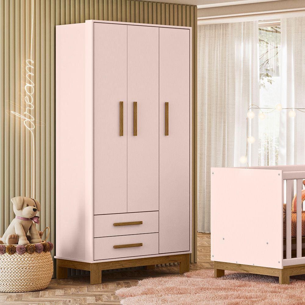 Guarda Roupa Roupeiro Infantil Qencanto Slim 4340 Qmovi Rosa Acetinado
