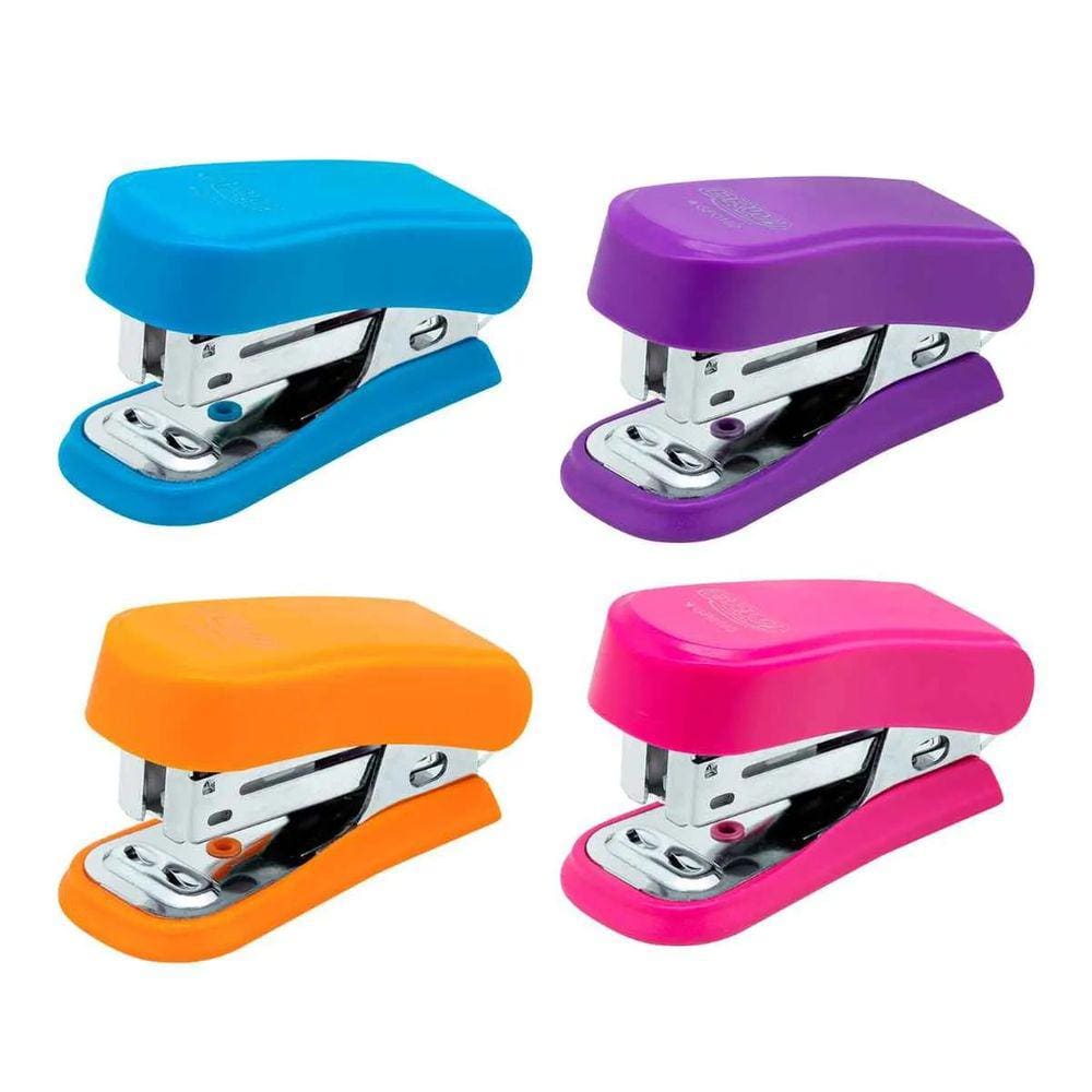 Kit 04 Grampeador Mini Neon até 20 Folhas BRW