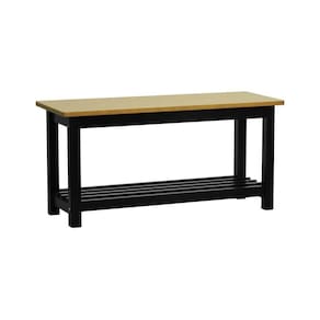 Banco Sapateira Viena Madeira Maciça - Preto Assento Natural Madeira