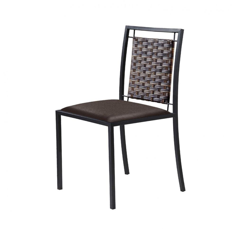 Kit 6 Cadeiras em Aço e Junco Grécia Mais Decor Grafite/Sintético Marrom/Junco Carvalho