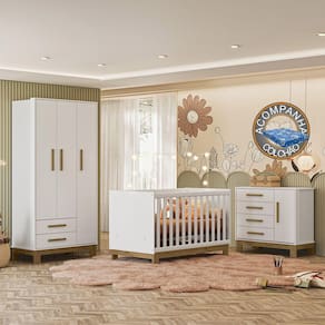 Quarto de Bebê Qencanto Slim Completo Qmovi Branco Acetinado + Colchão Ortobom
