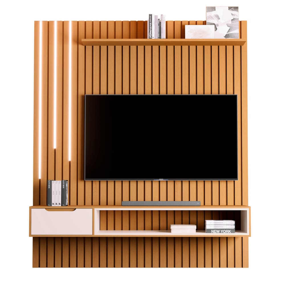 Home Ripado com Rack Suspenso e Led Saikai Nature Pérola