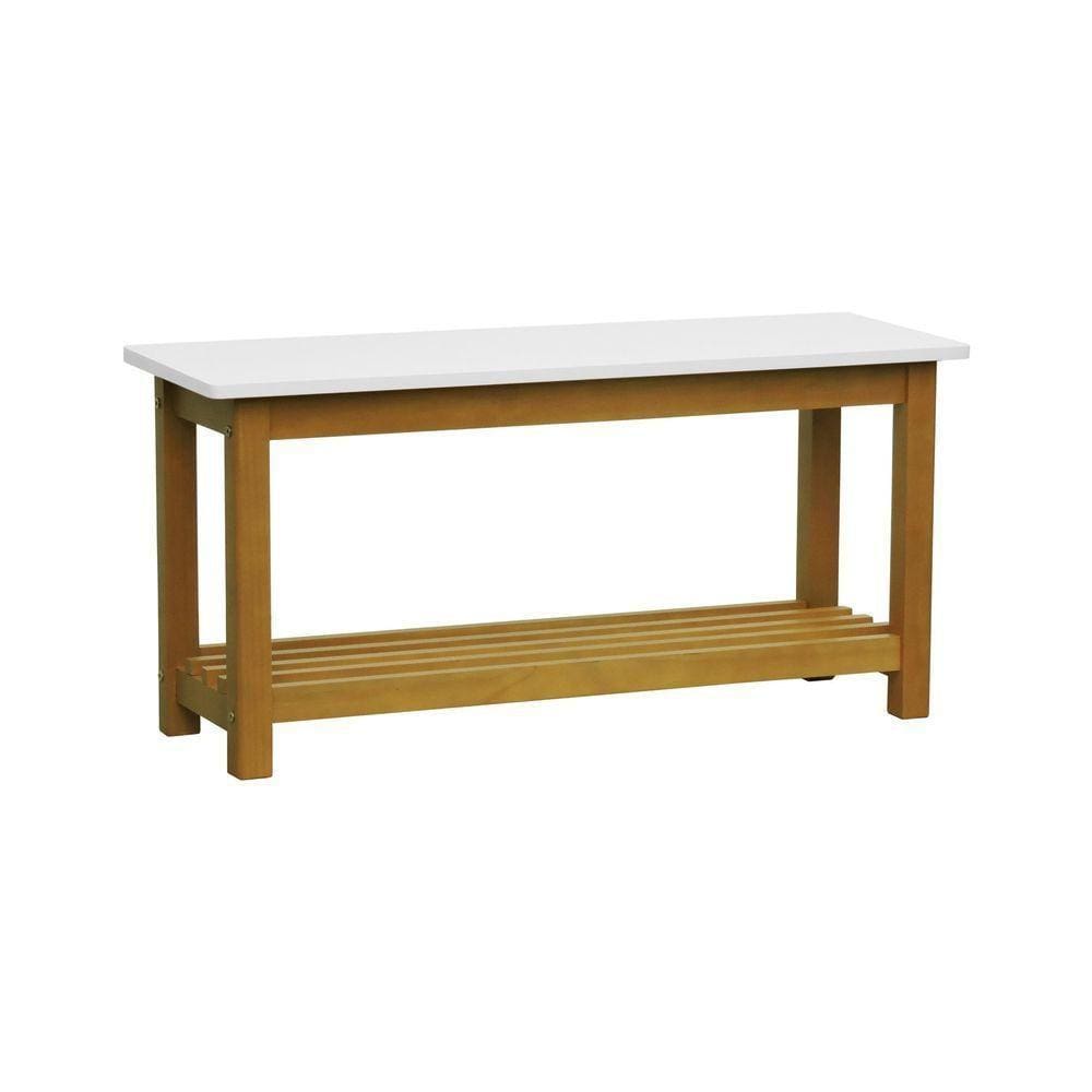 Banco Sapateira Viena Madeira Maciça - Assento Madeira Laqueado Off-white