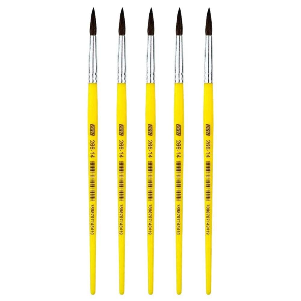 Kit 05 Pincel Redondo Cabo Curto Nº14 BRW | Pincel p/ Pintura | Artesanato | Quadros | Tintura
