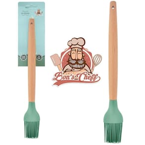 Pincel Culinario Silicone Verde Cabo Madeira Bon Chef 27X3,5