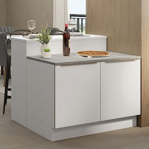 Ilha de Cozinha com Bancada e Balcão 120 cm Branco Lux Madesa