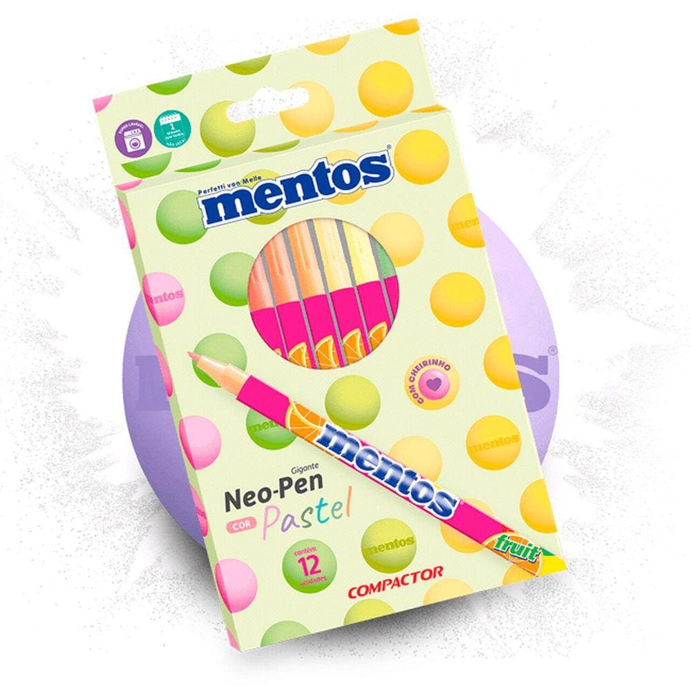 Canetinha Hidrografica Mentos 12 Cores Compactor