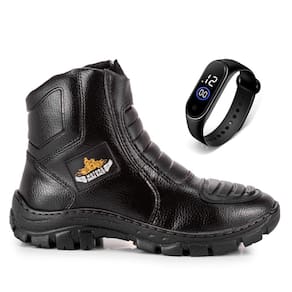 Coturno Masculino Bota Adventure Shoes Em Couro Com Relógio