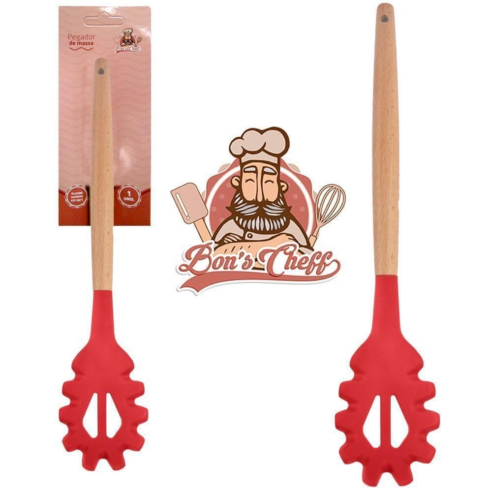 Pegador Massa Silicone Vermelho Cabo Madeira Bon Chef 31X6,5