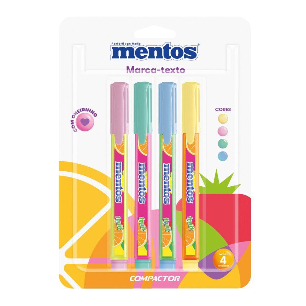 Marca Texto Mentos Com Cheirinho 4 Cores Compactor
