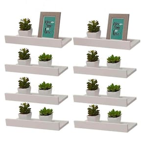 Kit 8 Prateleiras Porta Quadros 40 x 10cm Branca Suporte Invisível