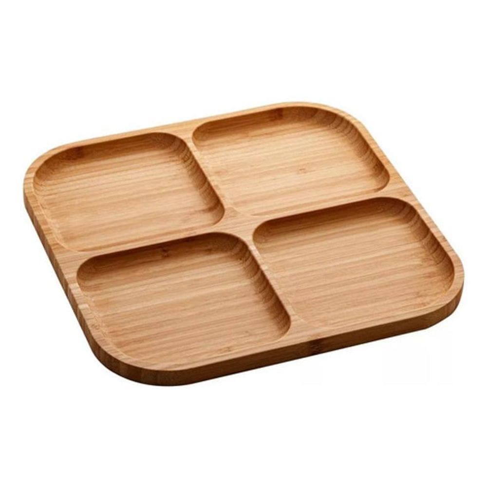 Petisqueira Quadrada De Bambu 4 Cavidades Resistente Natural