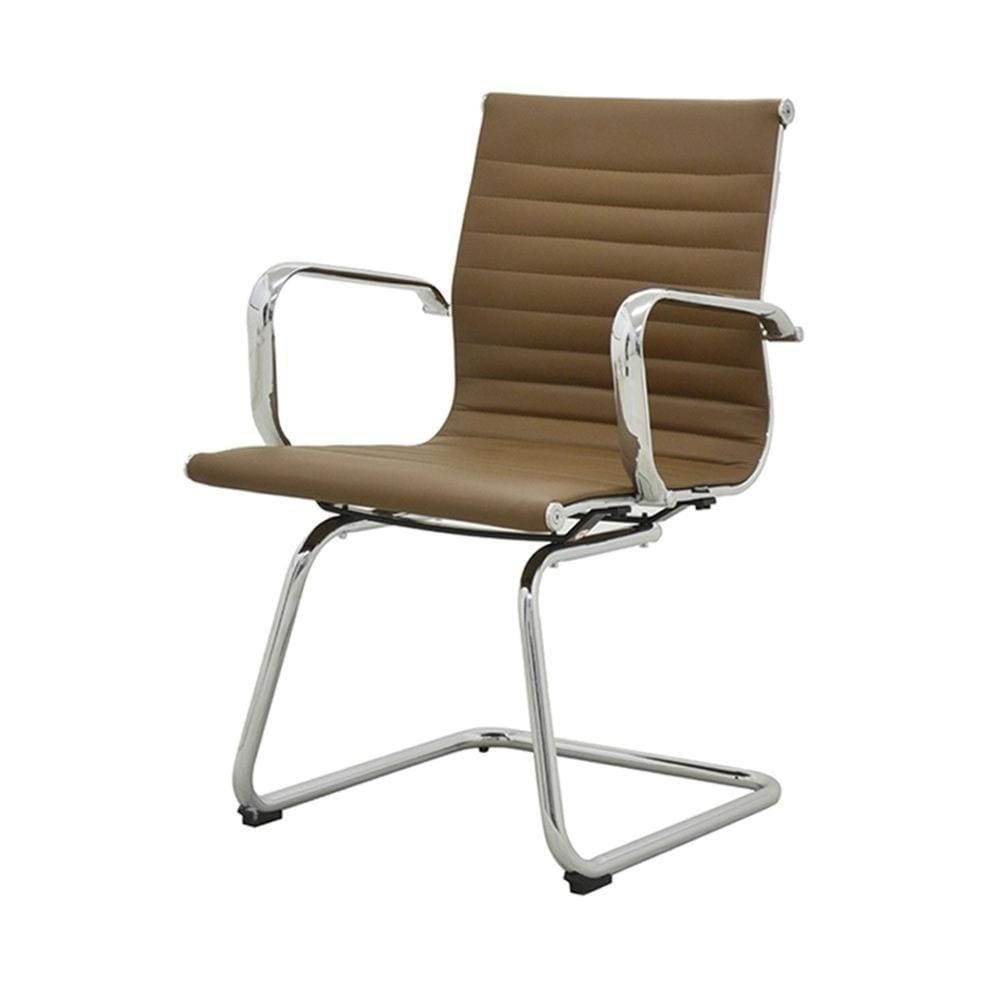 Cadeira Office Sevilha Esteirinha Rivattis Em Pu Marrom Caramelo Base Fixa Cromada