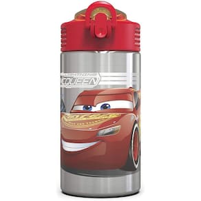 Garrafa infantil Disney Cars 3 inox: tampa com ação de uma mão e bico de palha (15,141ml, livre de BPA)