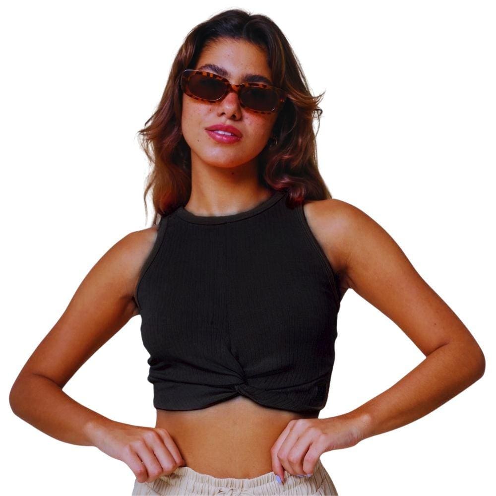 Cropped Regata Com Torção Riu Kiu Preta 10635
