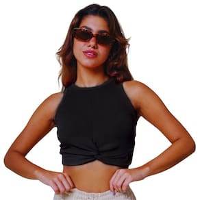 Cropped Regata Com Torção Riu Kiu Preta 10635