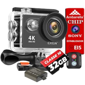 Kit Câmera Filmadora Eken H9R 4K Wi-Fi + 32GB + Bateria Extra Estabilizador de Imagem EIS Controle Remoto