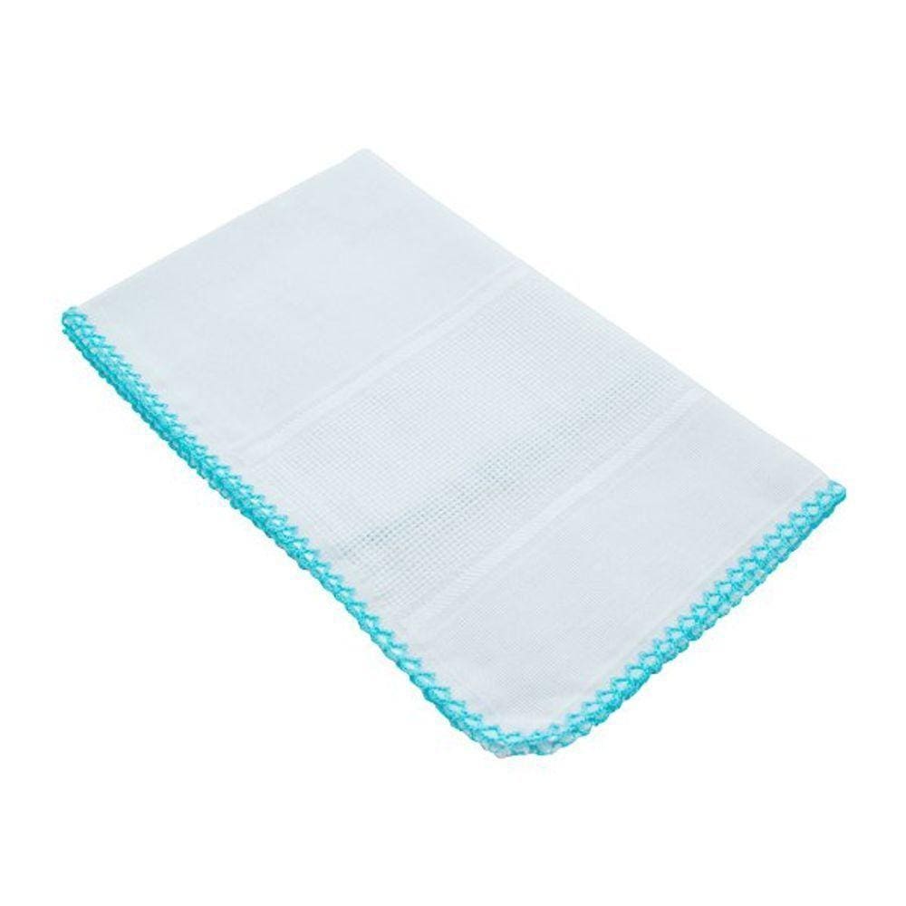 Fraldinha De Boca Ponto Cruz Com Crochet 30x40cm Mabber Azul Acqua